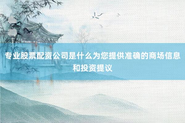专业股票配资公司是什么为您提供准确的商场信息和投资提议