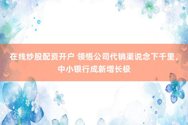 在线炒股配资开户 领悟公司代销渠说念下千里，中小银行成新增长极