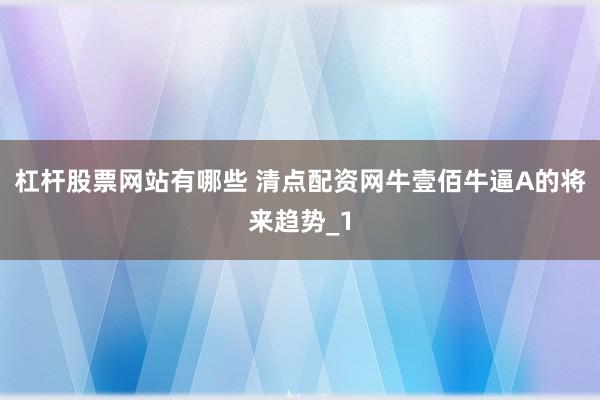 杠杆股票网站有哪些 清点配资网牛壹佰牛逼A的将来趋势_1